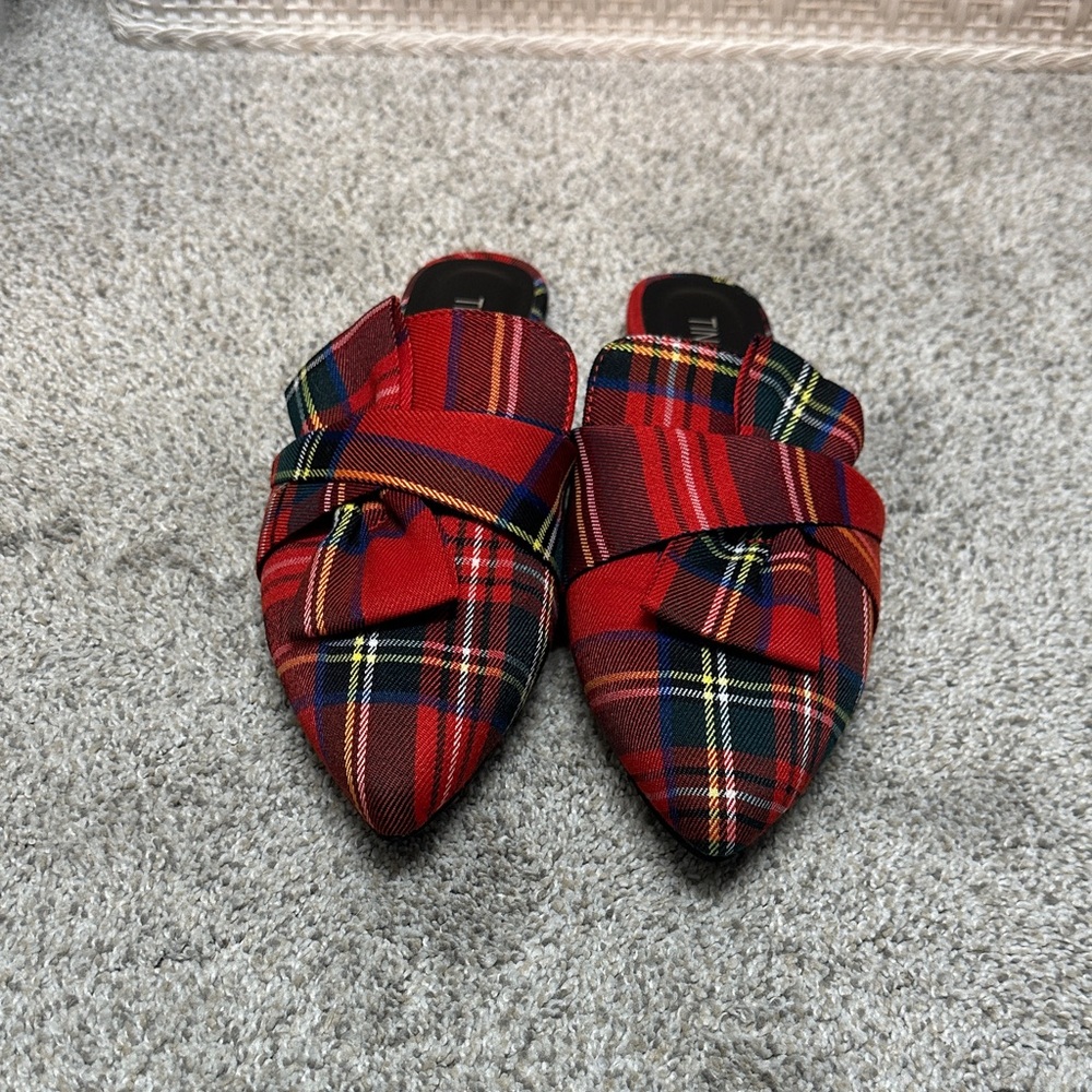 Red Plaid Slip-On Flats